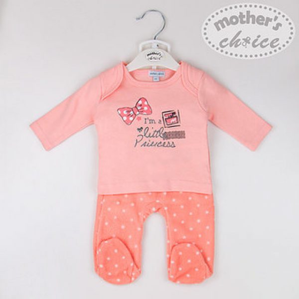 Baby girls pajama set in peach with polar fleece footed pants/ leggings