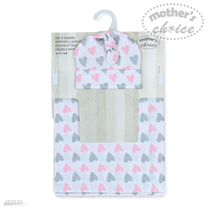 GIRL'S HAT & SWADDLE/RECEIVER/BLANKET - 2 PIECES SET
