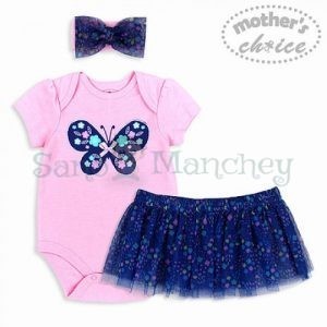 Mother's choice bodysuit with tutu skirt and headband for baby girl in pink and blue